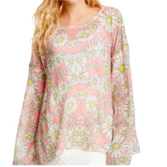 Wildfox White Label Floral Long Sleeve Pullover Sweater Pink White Size Small - Picture 2 of 9